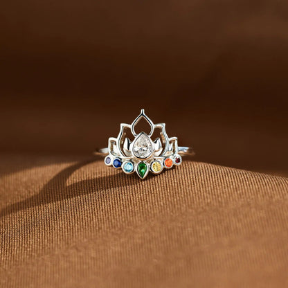 Rainbow Lotus 925 Sterling Silver Inlaid Zircon Lotus Shape Ring