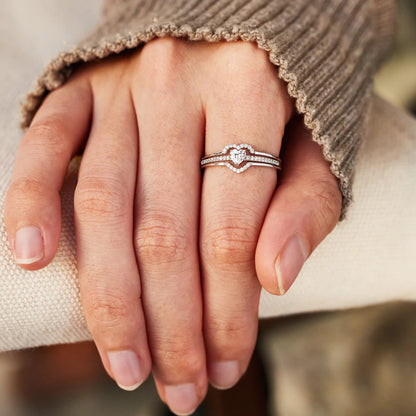 Interlayered Heart 925 Sterling Silver Inlaid Zircon Ring