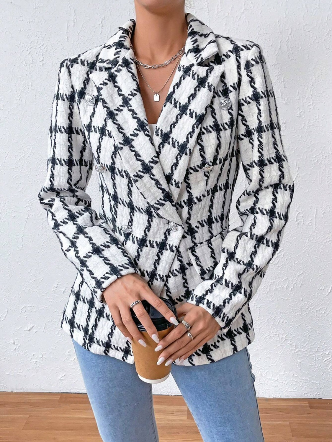 Lapel Collar Long Sleeve Blazer with Pockets