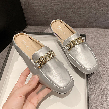 Vegan Leather Square Toe Flat Loafers