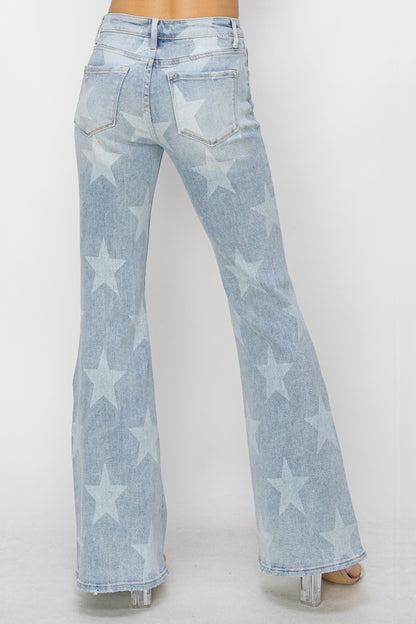 Stargazer Button Fly Mid Rise Flare Jeans