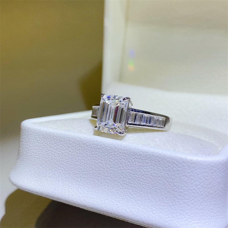 Embed Studded Baguette 3 Carat Moissanite 925 Sterling Silver Ring