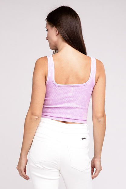 2 Way Neckline Washed Ribbed Cropped Tank Top