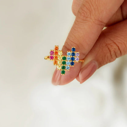 Rainbow Colored Heart Zircon 925 Sterling Silver Ring