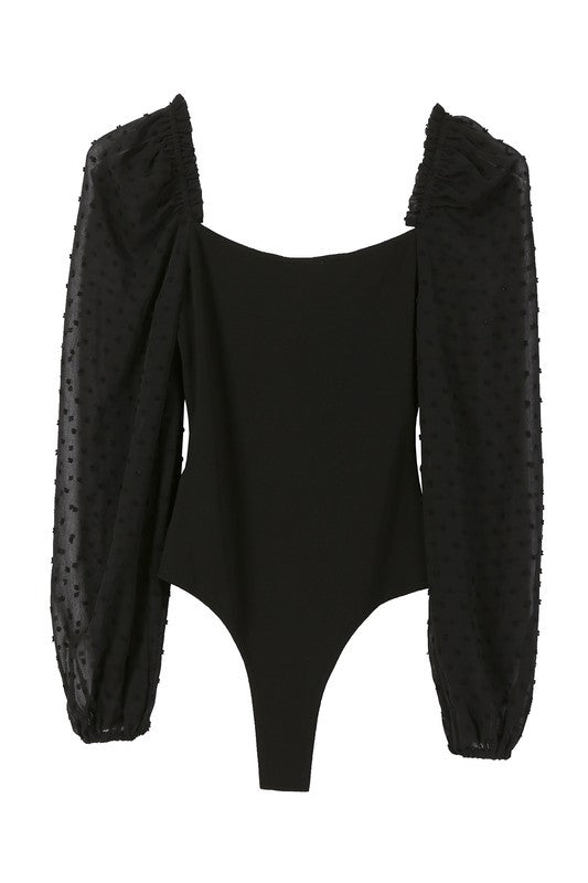 Knotted Shirring Sleeve Bodysuit