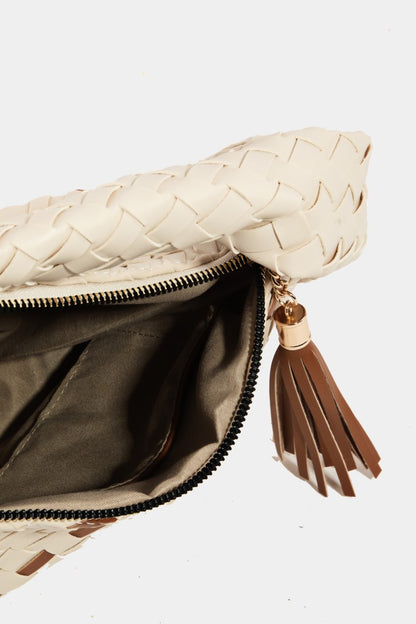 Tassel Detail Weave Semi Circle Bag