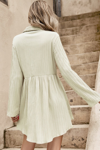 Textured Roll-Up Sleeve Button Front Dress