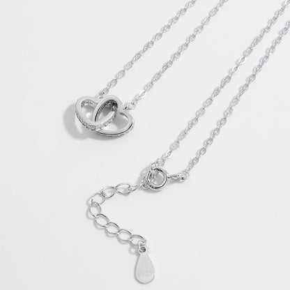 Linked Hearts 925 Sterling Silver Inlaid Zircon Heart Necklace