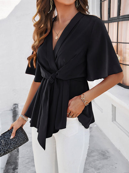 Tie Waist Half Sleeve Blouse