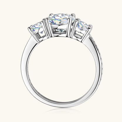 Three Stone 3 Carat Moissanite 925 Sterling Silver Ring