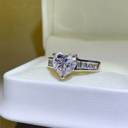 Heart Baguette 3 Carat Moissanite 925 Sterling Silver Ring