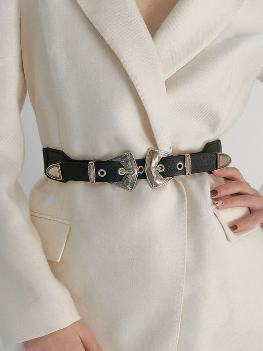 Geom Double Buckle PU Leather Waist Belt