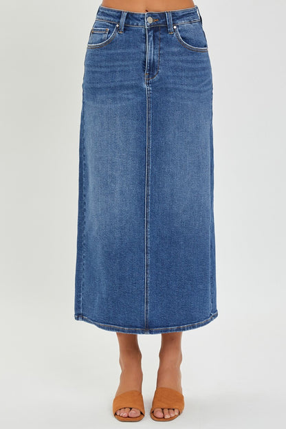 The High Rise Back Slit Denim Skirt