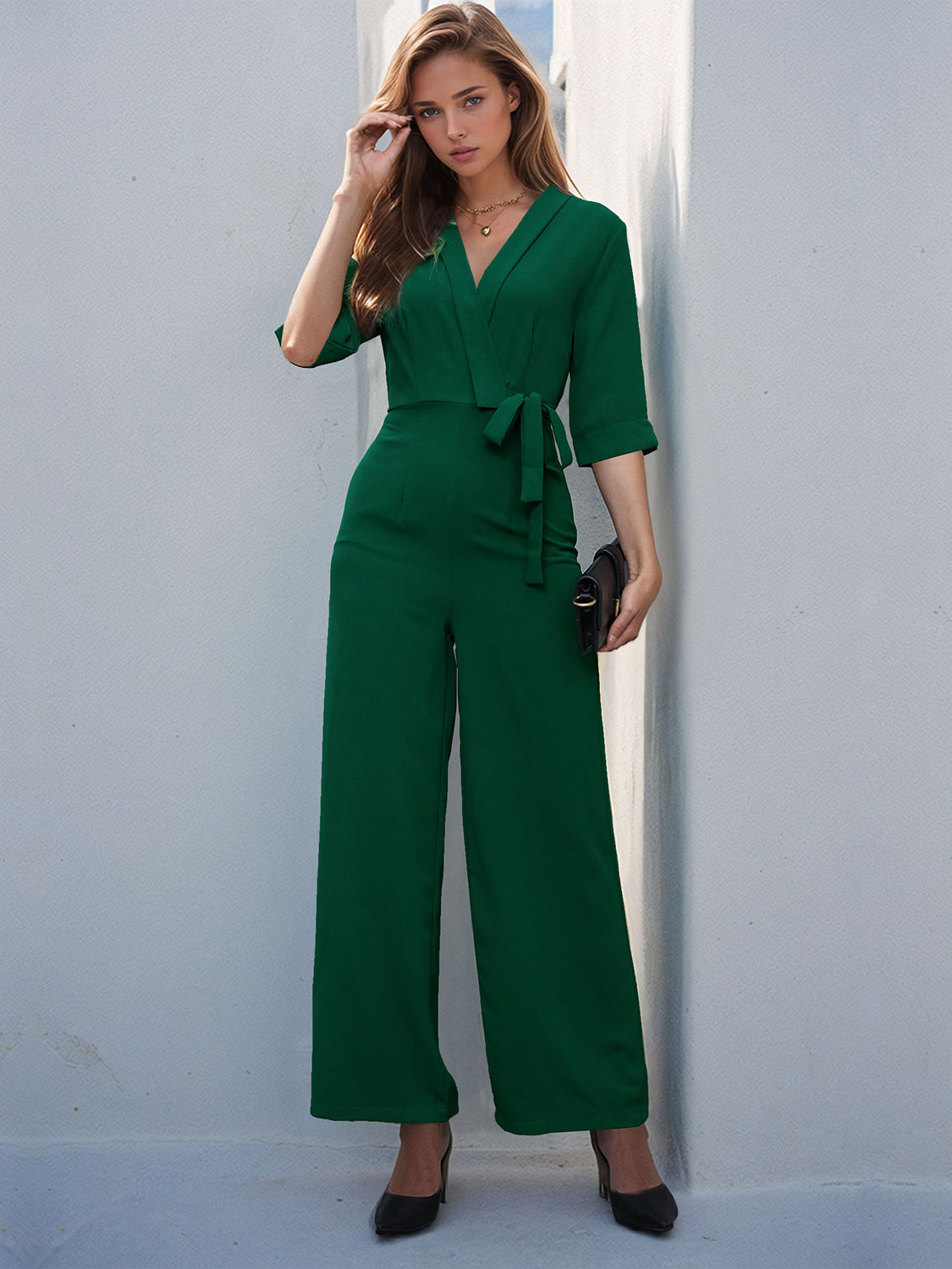 Half Sleeve Wide Leg Jumpsuit