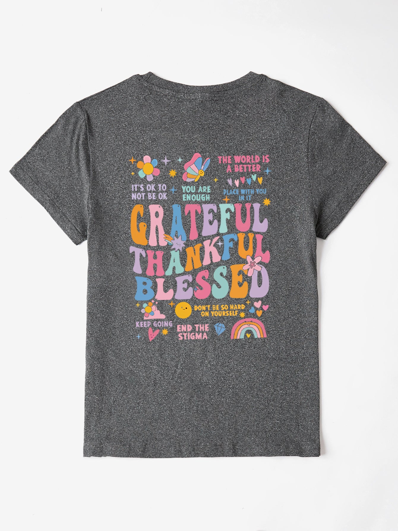 Grateful Thankful Blessed Round Neck Short Sleeve T-Shirt