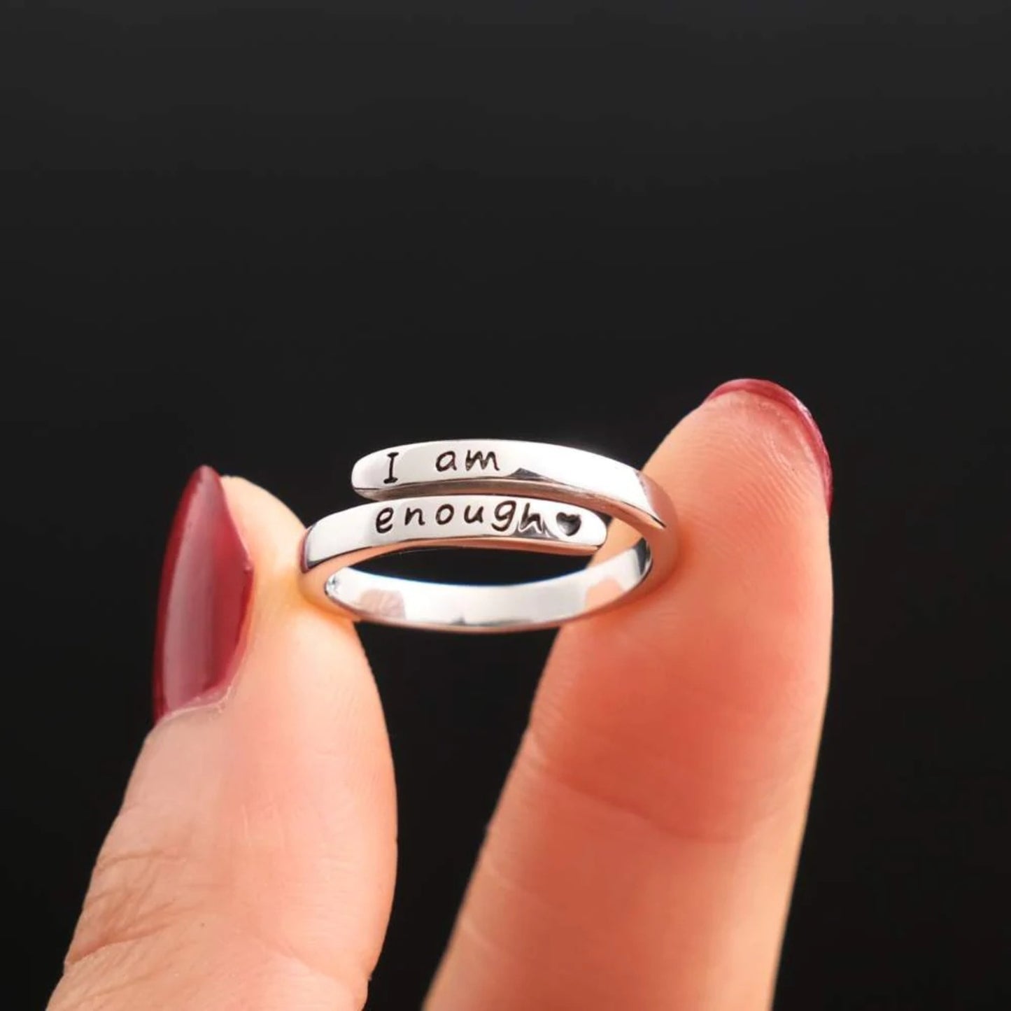 'I AM ENOUGH' 925 Sterling Silver Engraved Bypass Ring