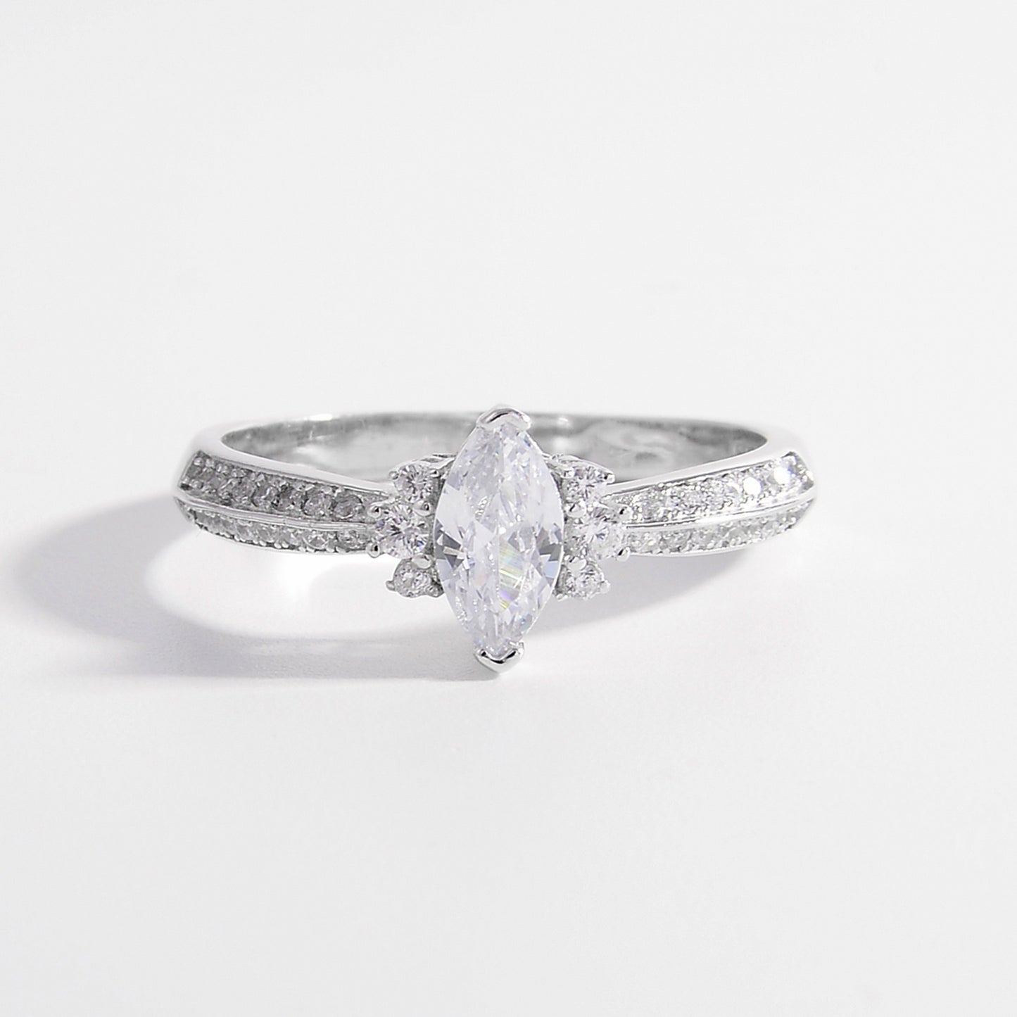 Marquise Shape with Half Stone Encrusted Band 925 Sterling Silver Inlaid Zircon Ring