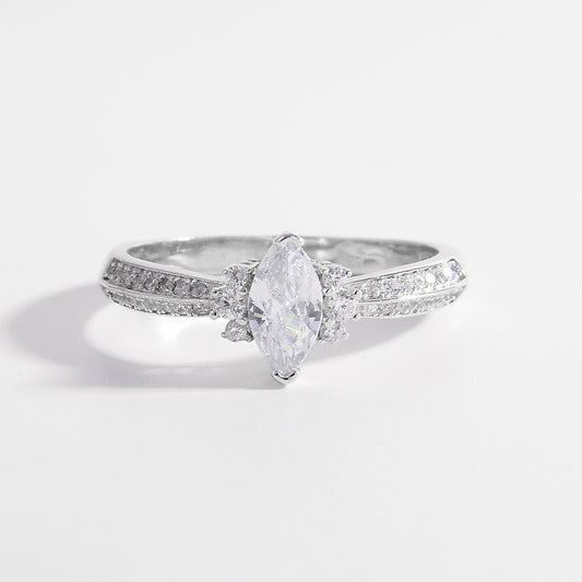 Marquise Shape with Half Stone Encrusted Band 925 Sterling Silver Inlaid Zircon Ring