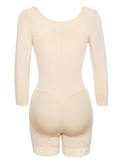 Full Size Zip Up Lace Detail Long Sleeve Shapewear