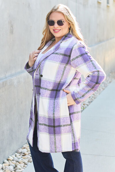 Double Take Plaid Button Up Lapel Collar Coat