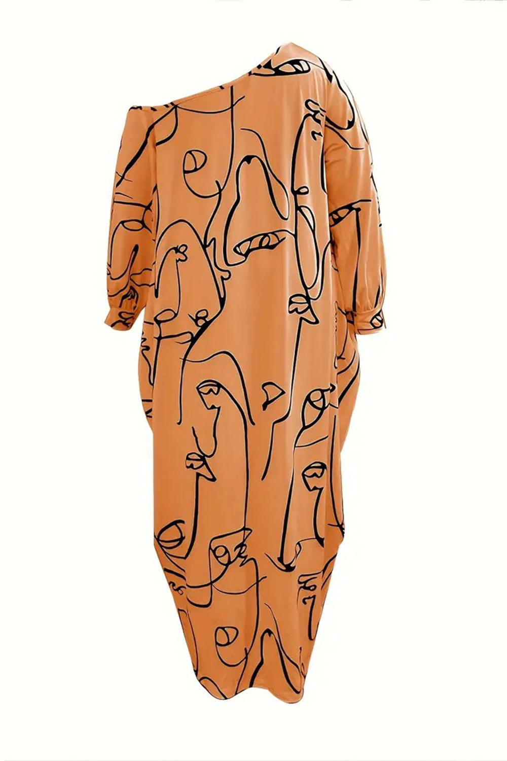 Cara Deco Printed Single Shoulder Lantern Sleeve Maxi Dress