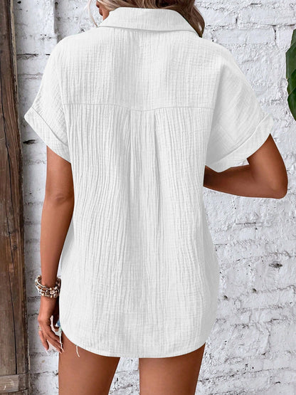 Cotton Textured Button Up Short Sleeve Shirt