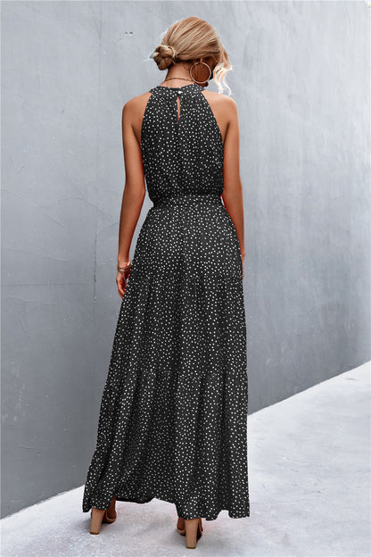 Monet Printed Sleeveless Tie Waist Maxi Dress