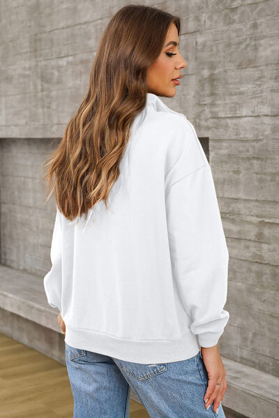 Cotton Quarter Zip Dropped Shoulder Sweatshirt