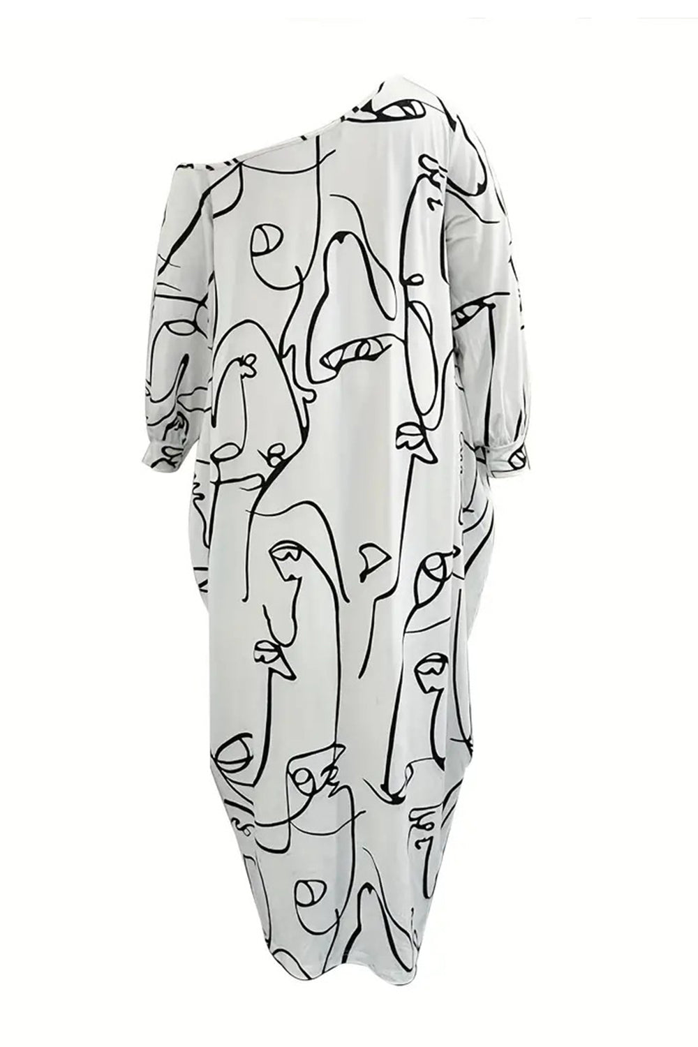 Cara Deco Printed Single Shoulder Lantern Sleeve Maxi Dress