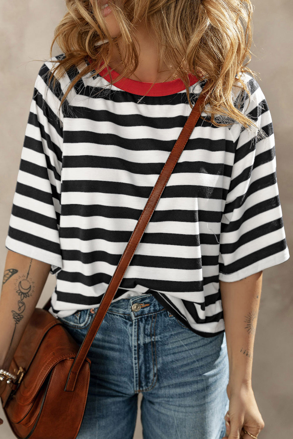 Micki Striped Round Neck Raglan Sleeve T-Shirt