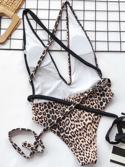 Mirali Tied Leopard Plunge One-Piece Swimwear