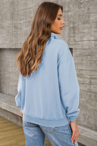 Cotton Quarter Zip Dropped Shoulder Sweatshirt