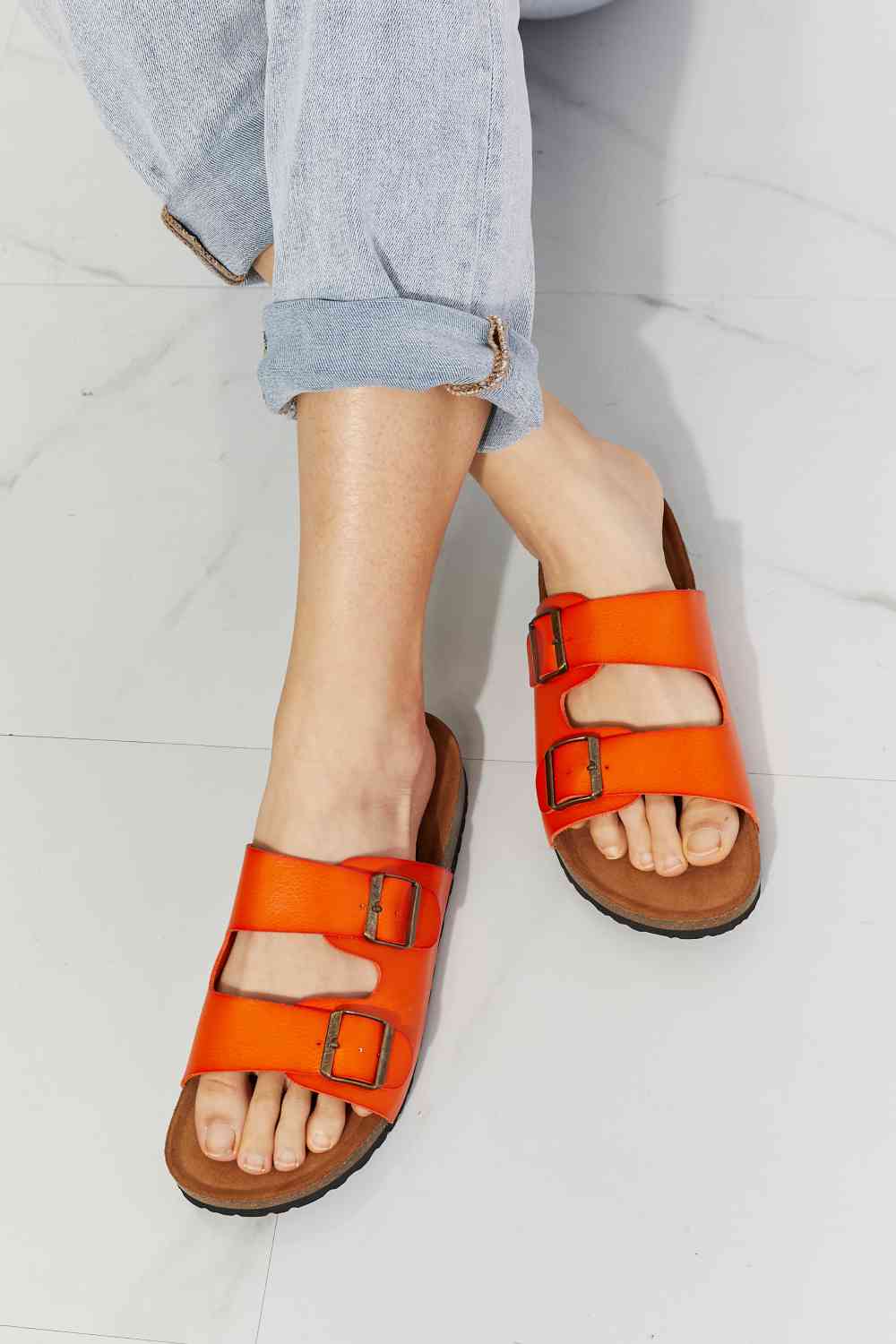 Double Banded Slide Sandals - Orange