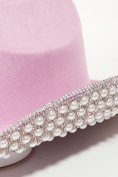 Pavé Rhinestone Pearl Trim Cowboy Hat - Lilac