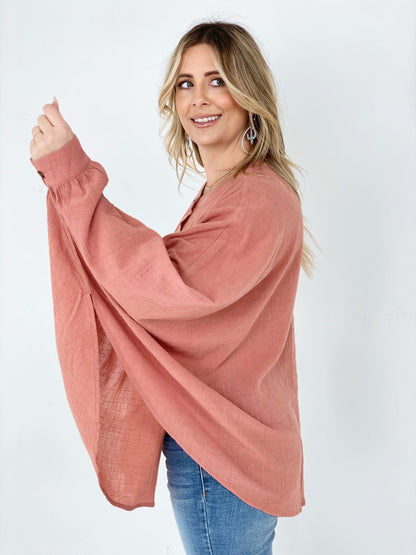 Easel Textured Cotton Linen Oversized Top