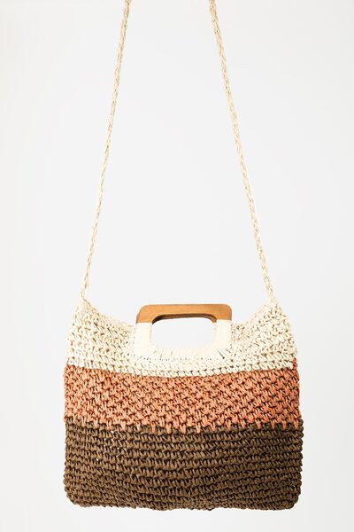 Coretta Color Block Double-Use Braided Tote Bag