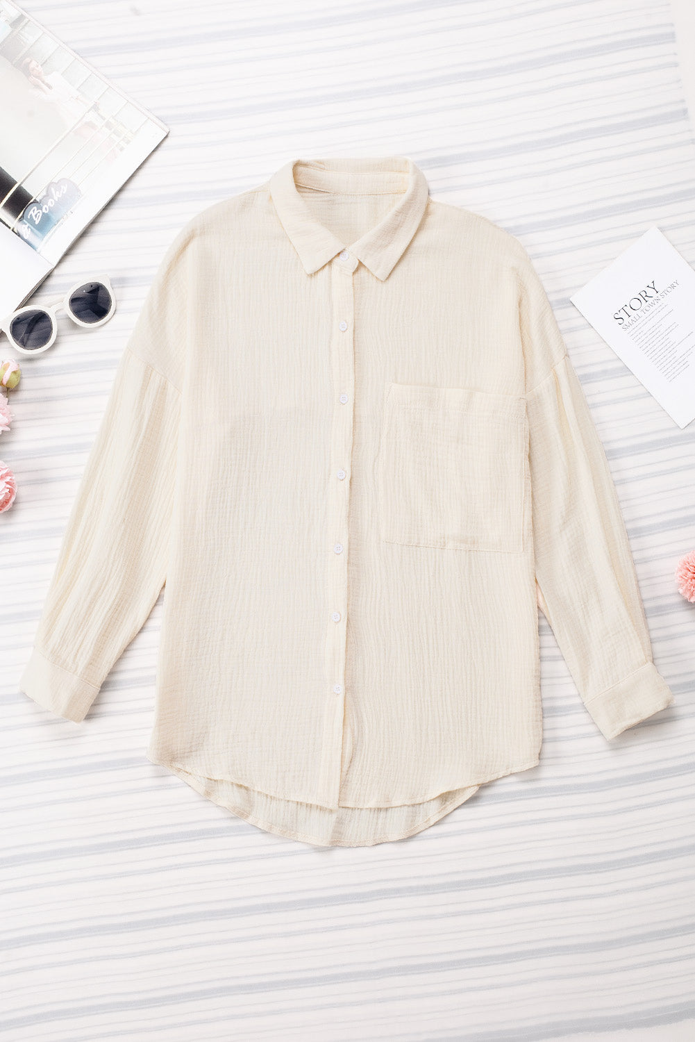 Cotton Textured Pocketed Button Up Shirt