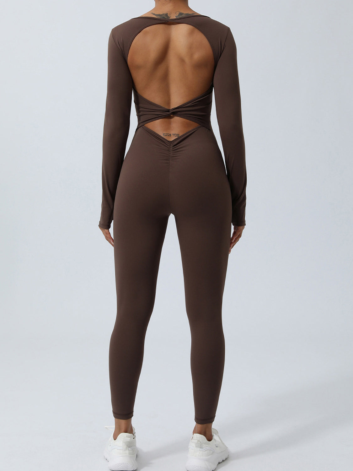 Twisted Backless Long Sleeve Active Jumpsuit