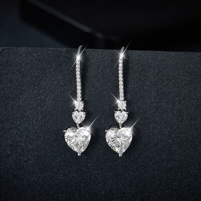 Triple Heart Drop 5.44 Carat 925 Sterling Silver Moissanite Heart Drop Earrings