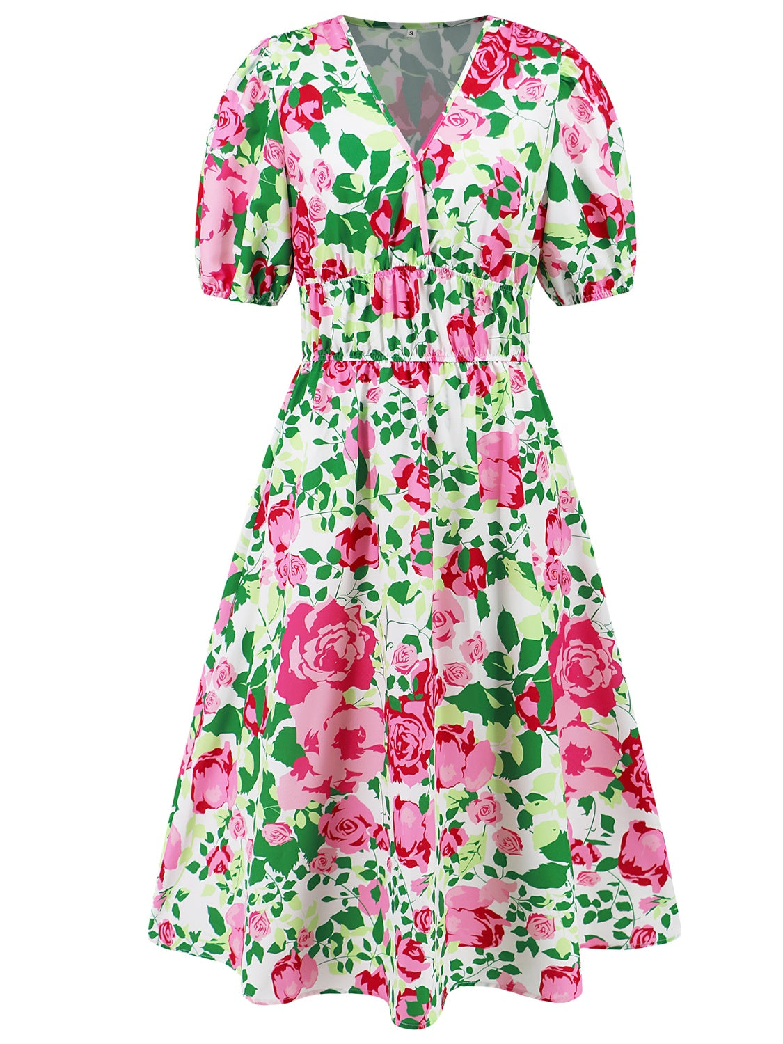 Ruched Floral Printed Short Sleeve Dress