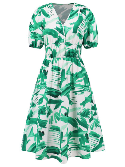 Ruched Floral Printed Short Sleeve Dress