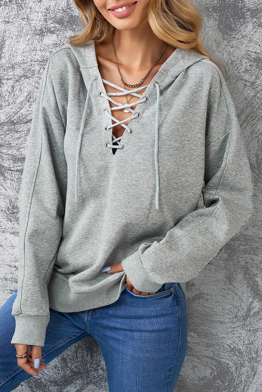 Cotton Lace-Up Dropped Shoulder Hoodie