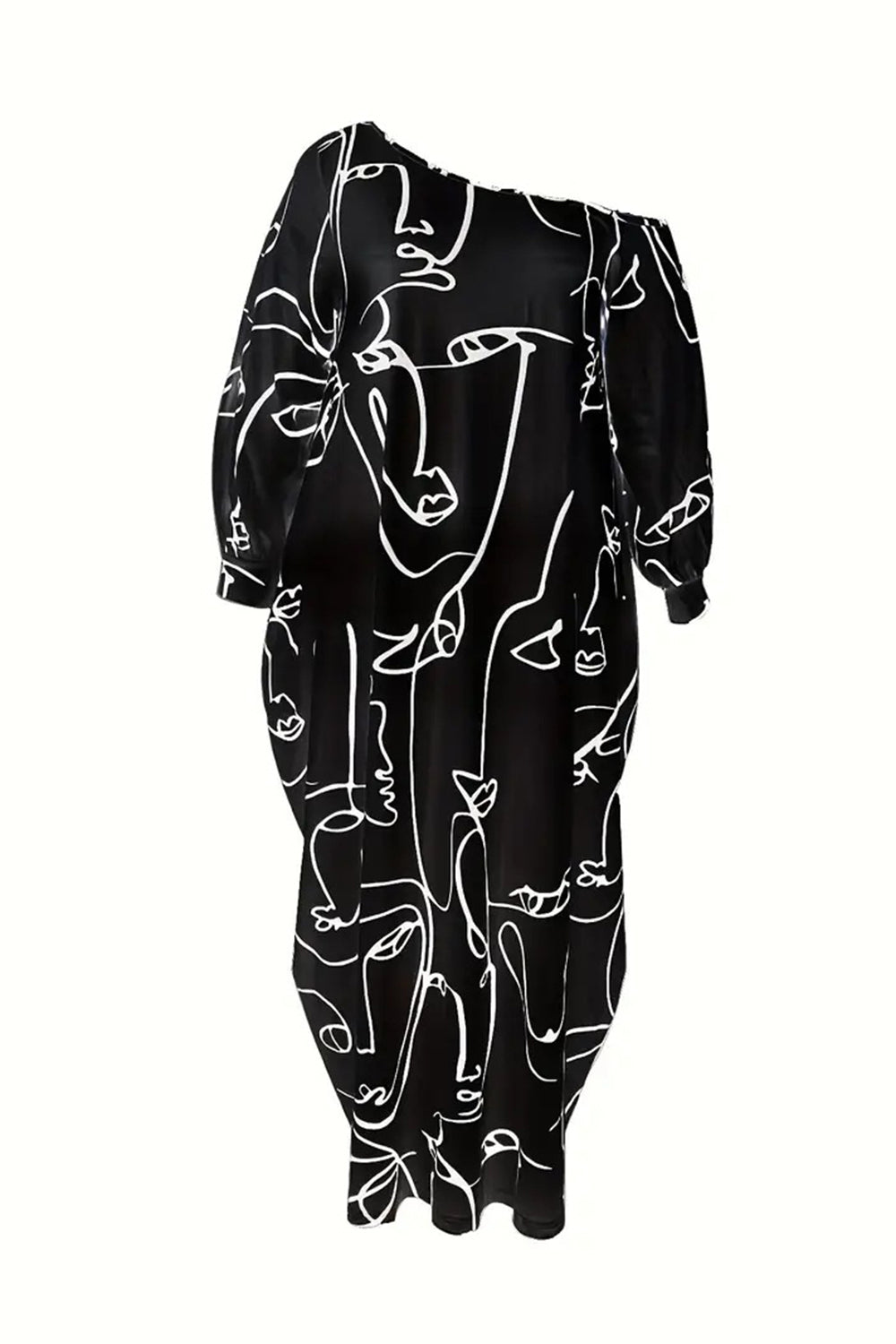 Cara Deco Printed Single Shoulder Lantern Sleeve Maxi Dress