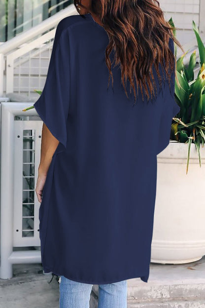 High-Low Notched Half Sleeve Blouse