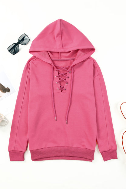 Cotton Lace-Up Dropped Shoulder Hoodie