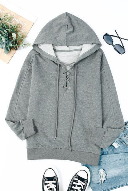 Cotton Lace-Up Dropped Shoulder Hoodie