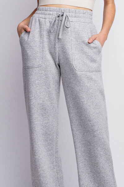 Cotton Full Size Drawstring Straight Leg Slit Sweatpants - Light Heather Gray