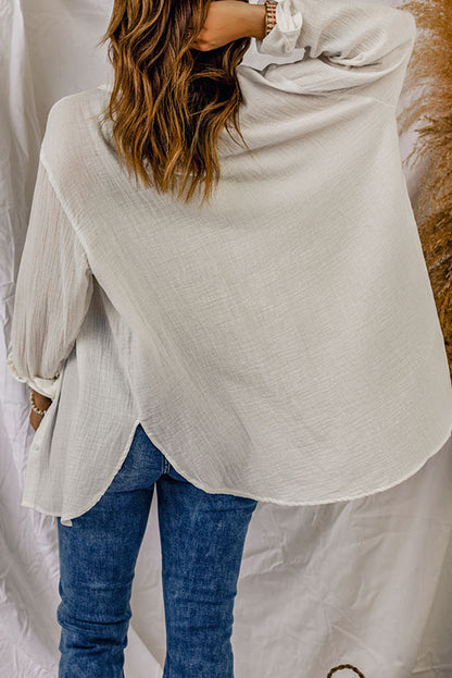 Cotton Slit Button Up Long Sleeve Shirt