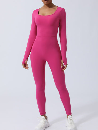 Twisted Backless Long Sleeve Active Jumpsuit