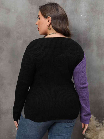 Plus Size Two-Tone Surplice Neck Sweater